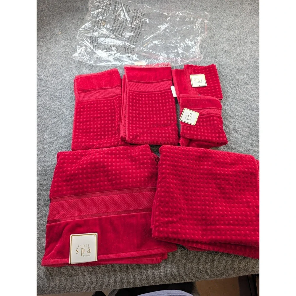 Serene Spa by Kassafina 6 Pc Towel Set Red 100% Cotton New Bath Hand Washcloth